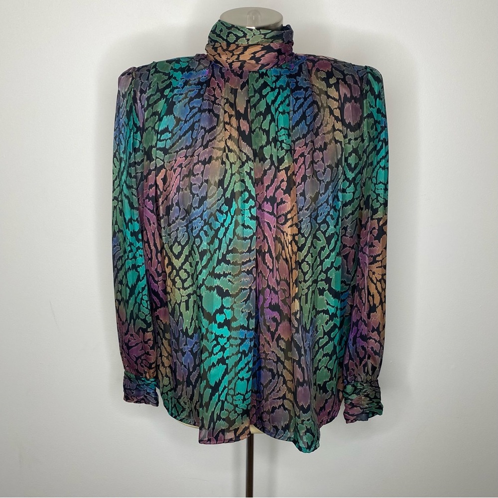 TESS Vintage Rainbow Abstract Animal Print Blouse